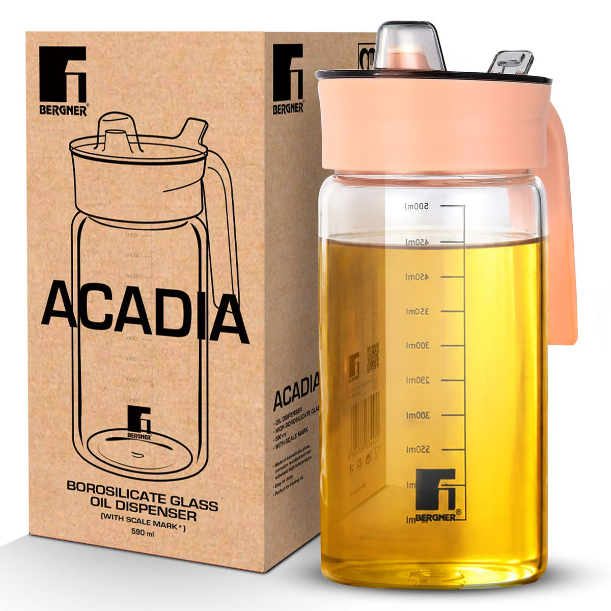 Bergner Acadia 590ml Glass Oil Dispenser with Pour Spout & Scale Mark