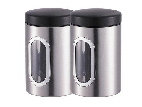 Bergner Kitchen Storage Metallic Canister with Transparent Window, Set of 2