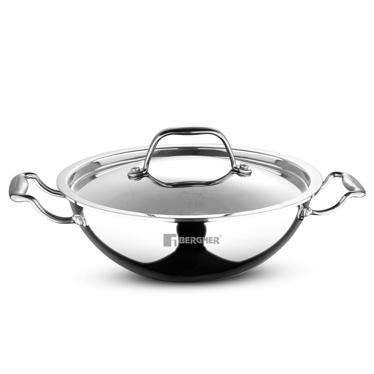 Bergner Argent Triply 34cm / 7.8L Kadai with Stainless Steel Lid
