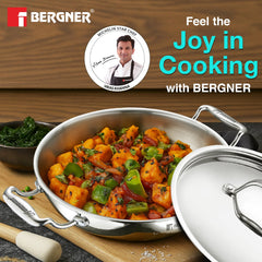 Bergner Argent Triply 34cm / 7.8L Kadai with Stainless Steel Lid