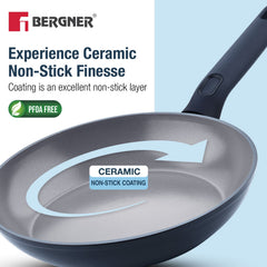Bergner Jade 24cm Frypan with Glass Lid, Ceramic Non-Stick Coating - Induction