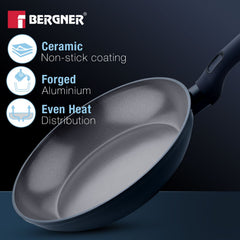 Bergner Jade 24cm Frypan with Glass Lid, Ceramic Non-Stick Coating - Induction