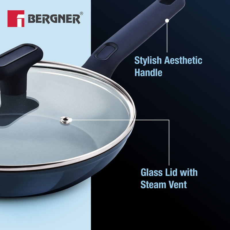 Bergner Jade 24cm Frypan with Glass Lid, Ceramic Non-Stick Coating - Induction