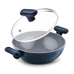 Bergner Jade 20cm (1.2L) Kadai with Glass Lid, Ceramic Non-Stick Coating - Induction