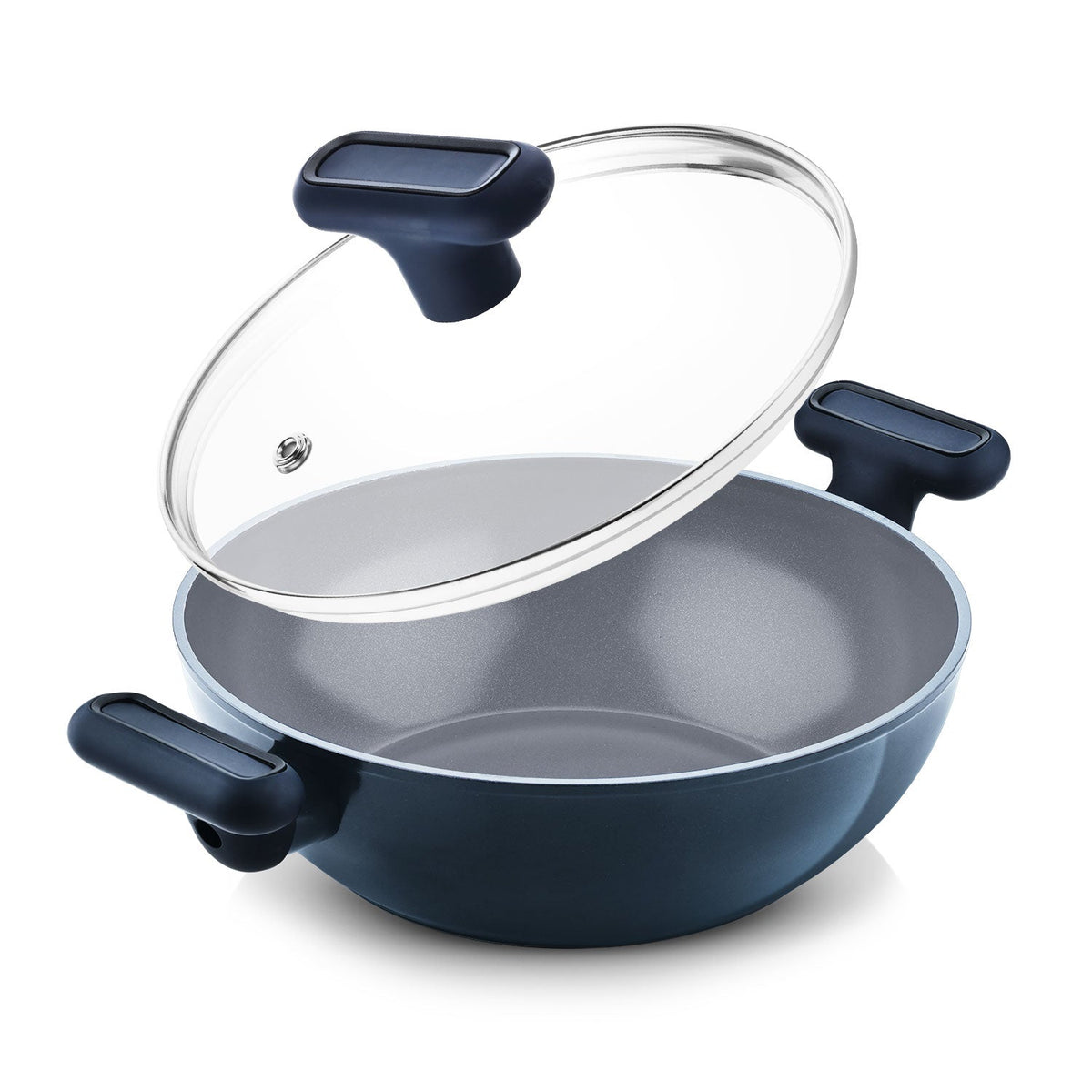 Bergner Jade 24cm (2.5L) Kadai with Glass Lid, Ceramic Non-Stick Coating - Induction