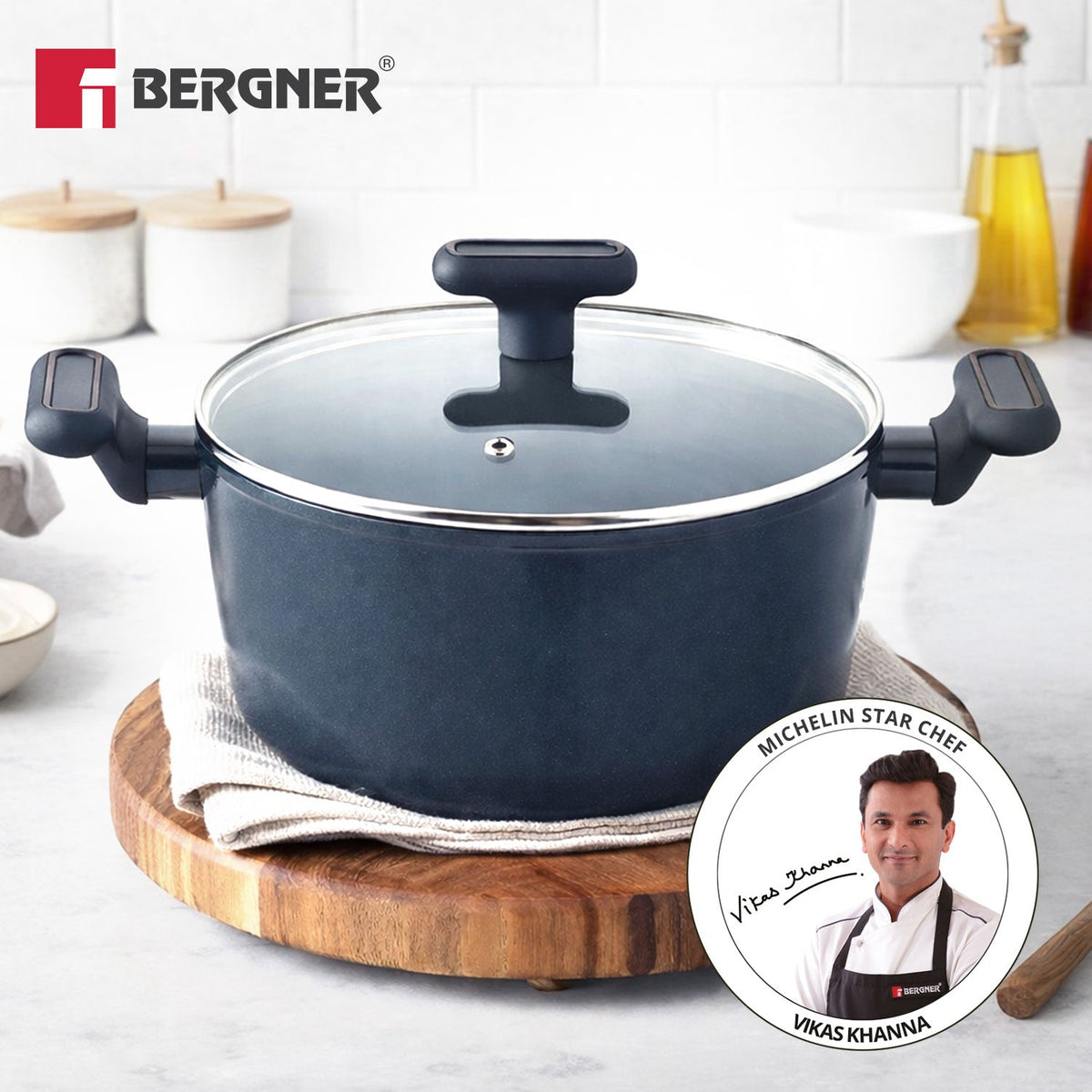 Bergner Jade 20cm (2.4L) Casserole with Glass Lid, Ceramic Non-Stick Coating - Induction