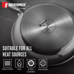 Bergner TriPly Hitech Giro 24cm Frypan with Glass Lid