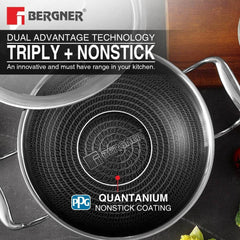 Bergner Hi-Tech Triply Kadai, Honeycomb Healthy Non-Stick Coating - Induction Bottom