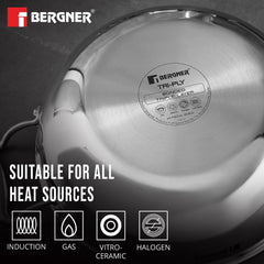 Bergner Hi-Tech Triply Kadai, Honeycomb Healthy Non-Stick Coating - Induction Bottom