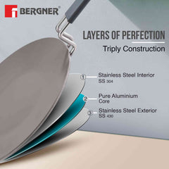 Bergner Triply Argent Ceramica 22cm Roti Tawa - Induction Compatible
