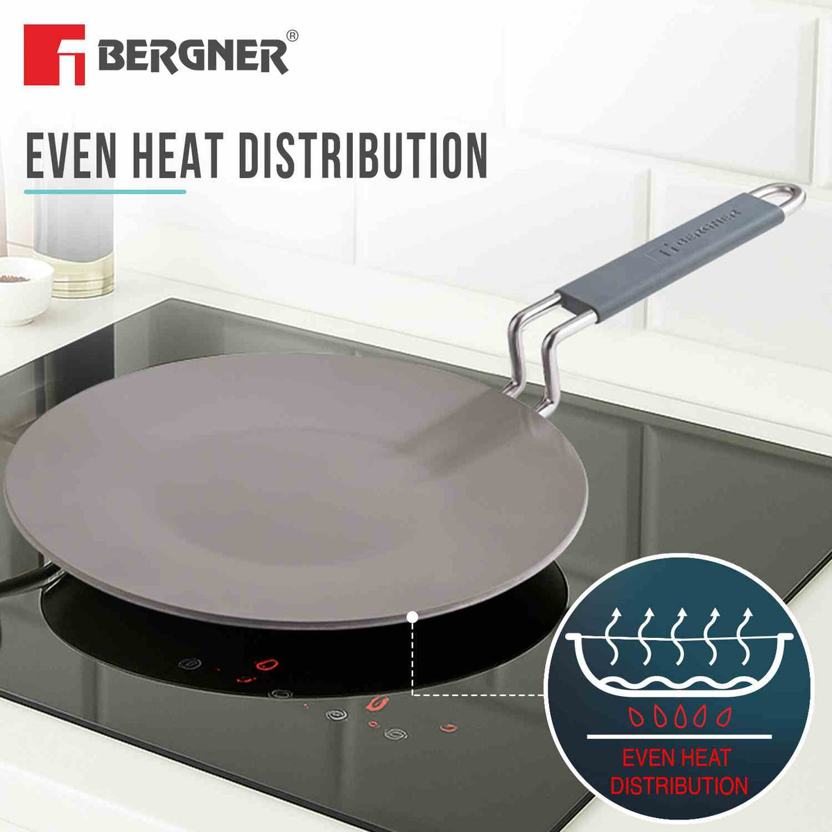 Bergner Triply Argent Ceramica 22cm Roti Tawa - Induction Compatible