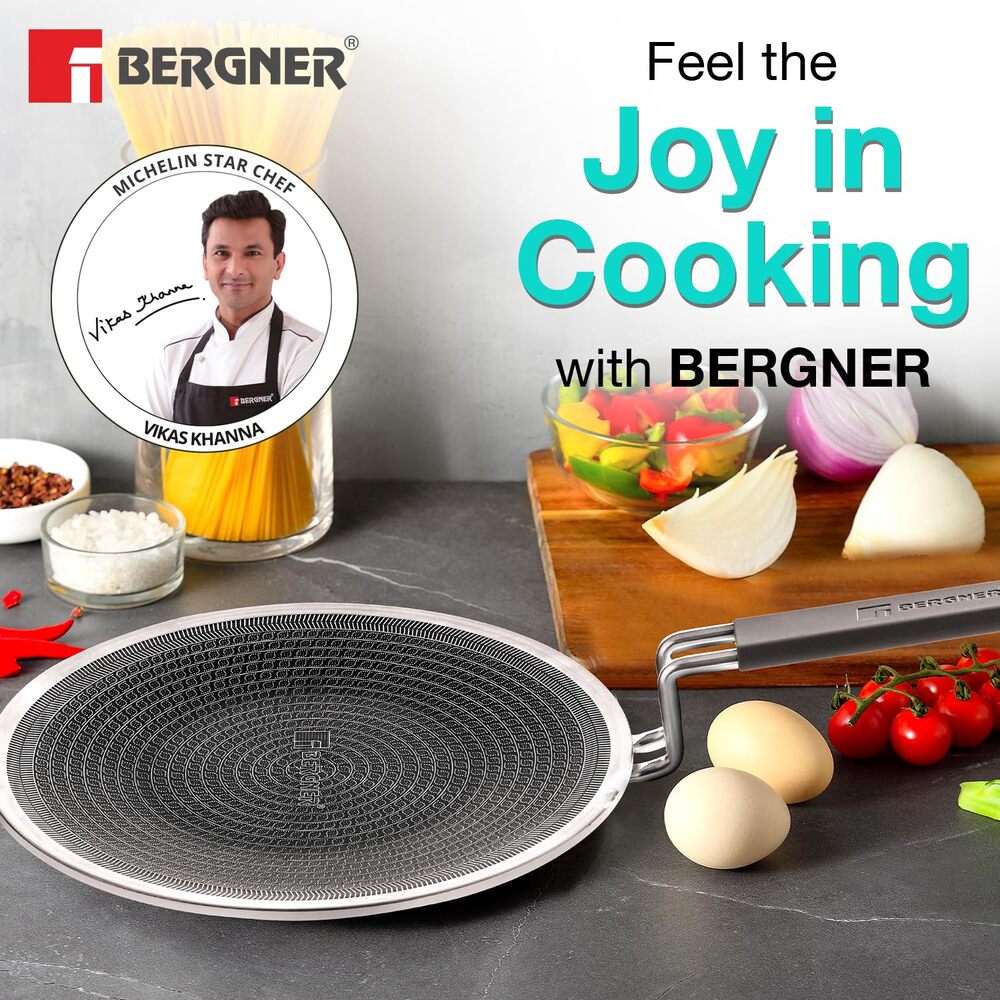 Bergner Hi-Tech Tri-Ply Stainless Steel 28cm Non-Stick Roti Tawa