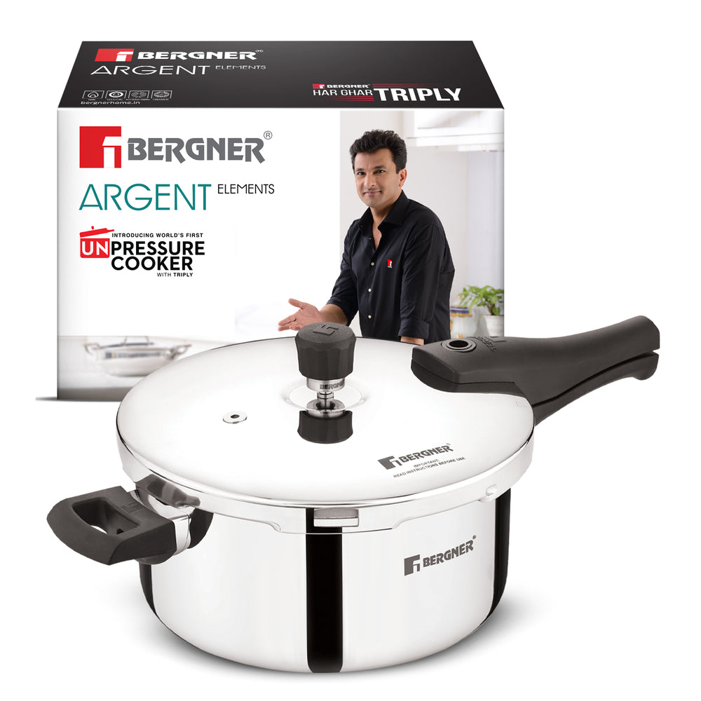 Bergner Argent Elements Triply Stainless Steel 4.5 L Outer Lid Pressure Pan | Induction