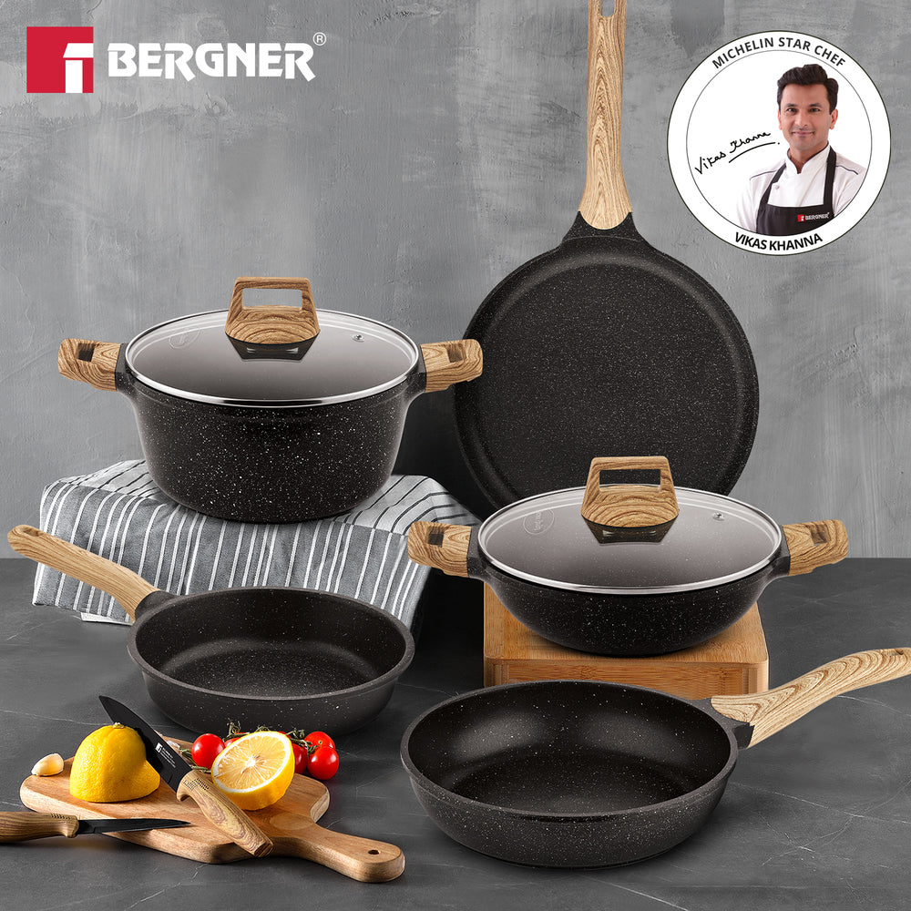 Bergner Sienna Elite Granite 6 Pcs Non-Stick Cookware Set - Induction Bottom