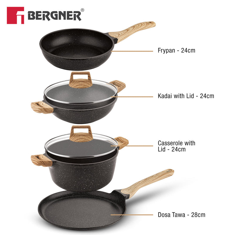 Bergner Sienna Elite Granite 6 Pcs Non-Stick Cookware Set - Induction Bottom