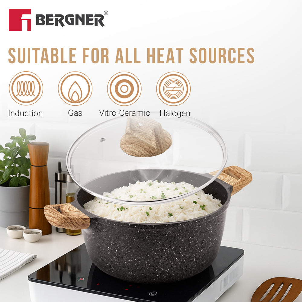 Bergner Sienna Elite Granite 6 Pcs Non-Stick Cookware Set - Induction Bottom