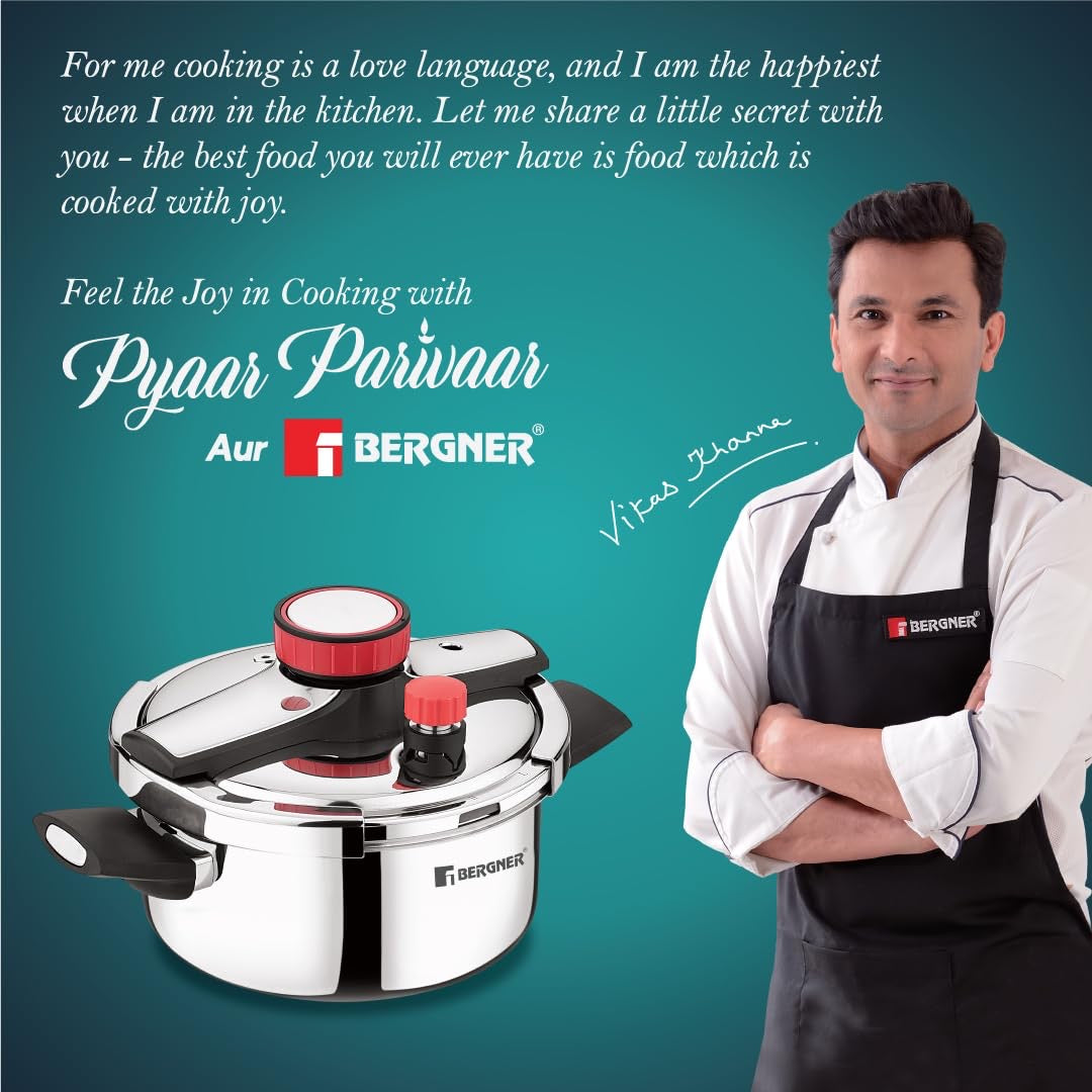 Bergner Capri Tri-Ply Pressure Cooker with Low and High Pressure Settings, Safety Lock