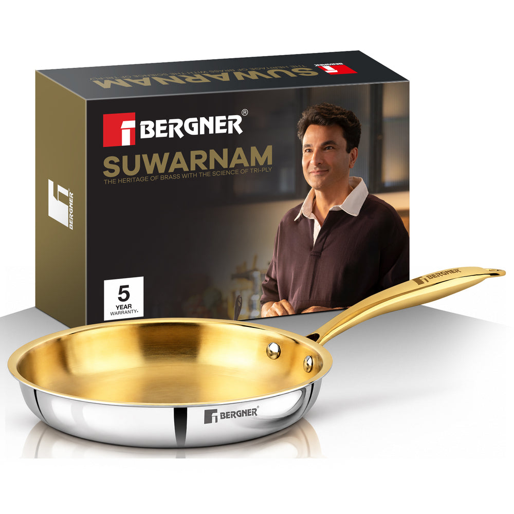 Bergner Suwarnam Triply Brass Frying Pan, 22cm | Induction