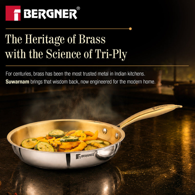 Bergner Suwarnam Triply Brass Frying Pan, 22cm | Induction