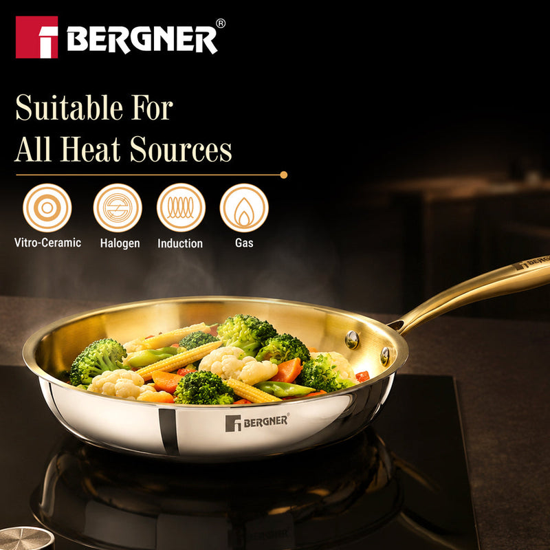 Bergner Suwarnam Triply Brass Frying Pan, 22cm | Induction