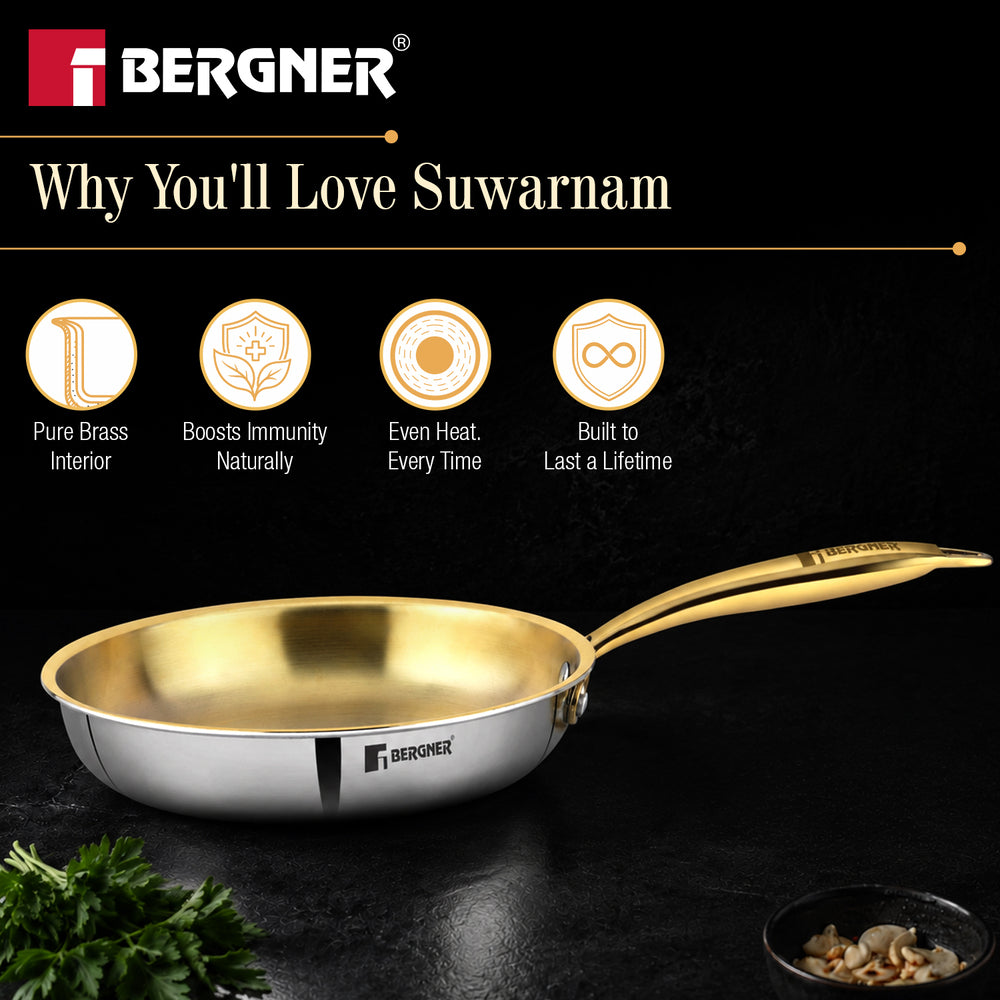Bergner Suwarnam Triply Brass Frying Pan, 22cm | Induction