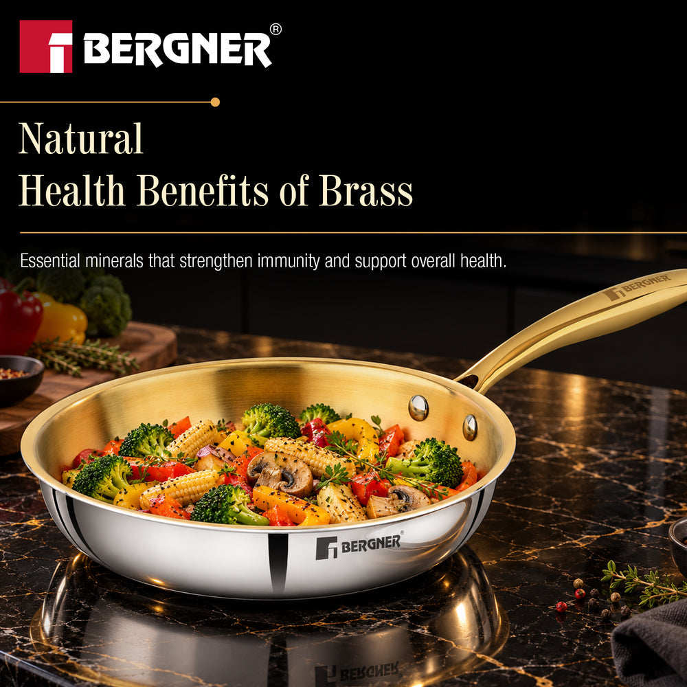 Bergner Suwarnam Triply Brass Frying Pan, 22cm | Induction
