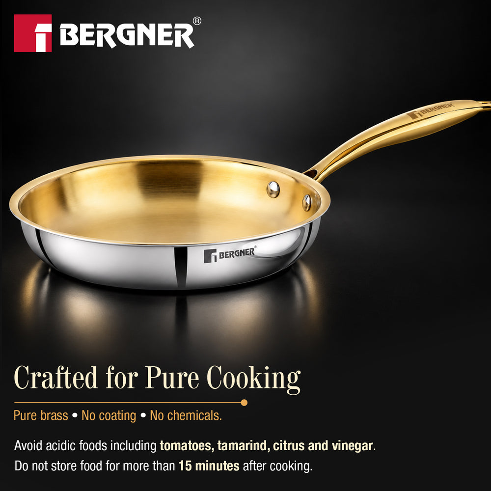 Bergner Suwarnam Triply Brass Frying Pan, 22cm | Induction