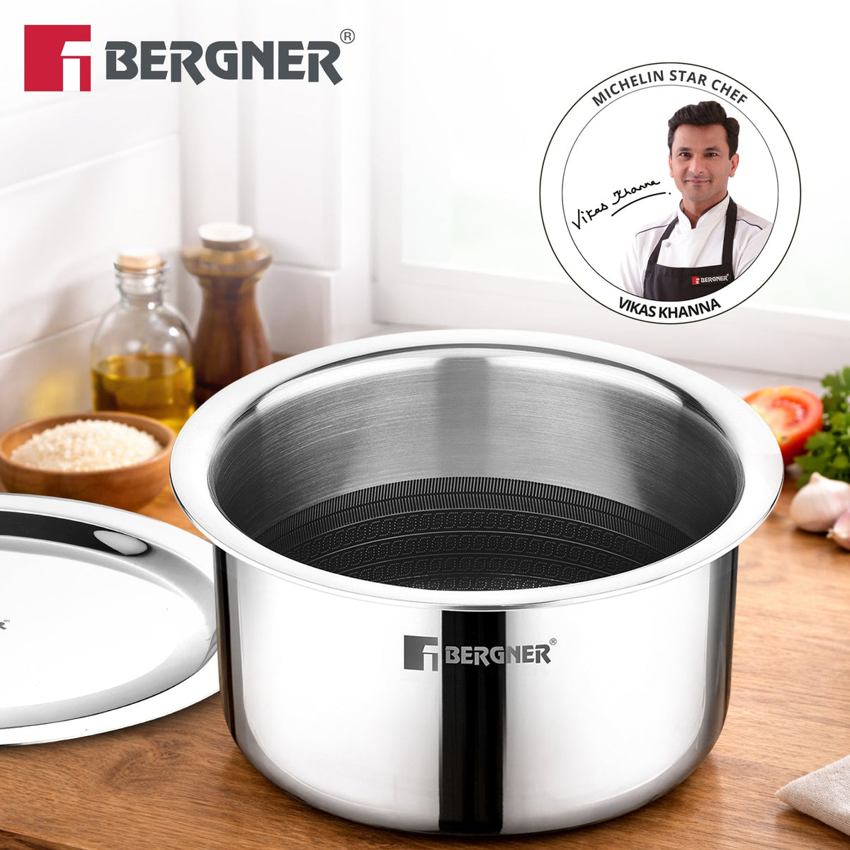 Bergner Hitech Giro Triply Tope with Stainless Steel Lid, 14cm (1.1 L)