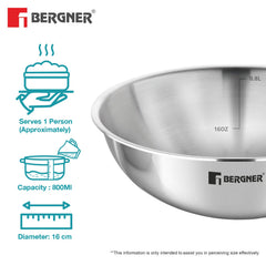 Bergner Argent Tri-Ply Stainless Steel 16cm Tasra