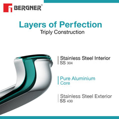 Bergner Argent Tri-Ply Stainless Steel 22cm Tasra without Lid