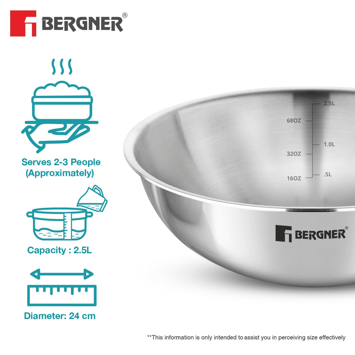 Bergner Argent Tri-Ply Stainless Steel 24cm Tasra without Lid