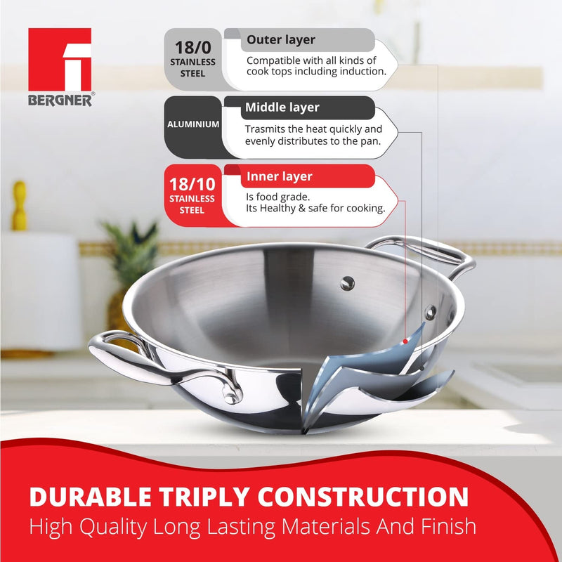 Bergner TriPro Tri-Ply Stainless Steel Kadai
