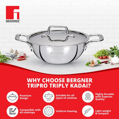 Bergner TriPro Tri-Ply Stainless Steel Kadai
