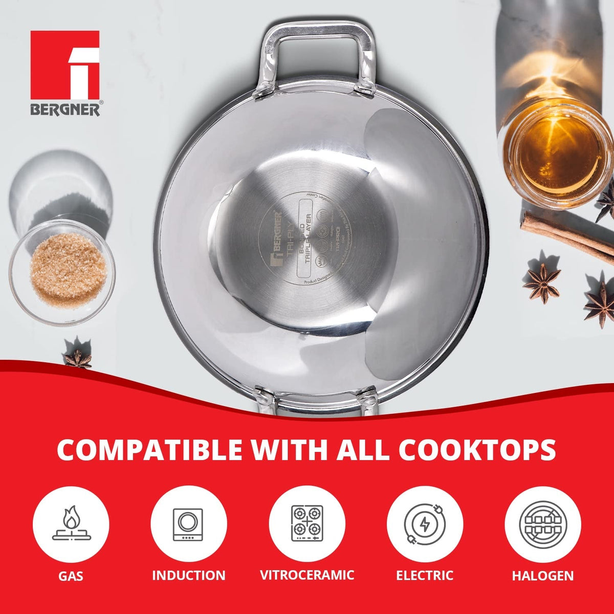 Bergner TriPro Tri-Ply Stainless Steel Kadai