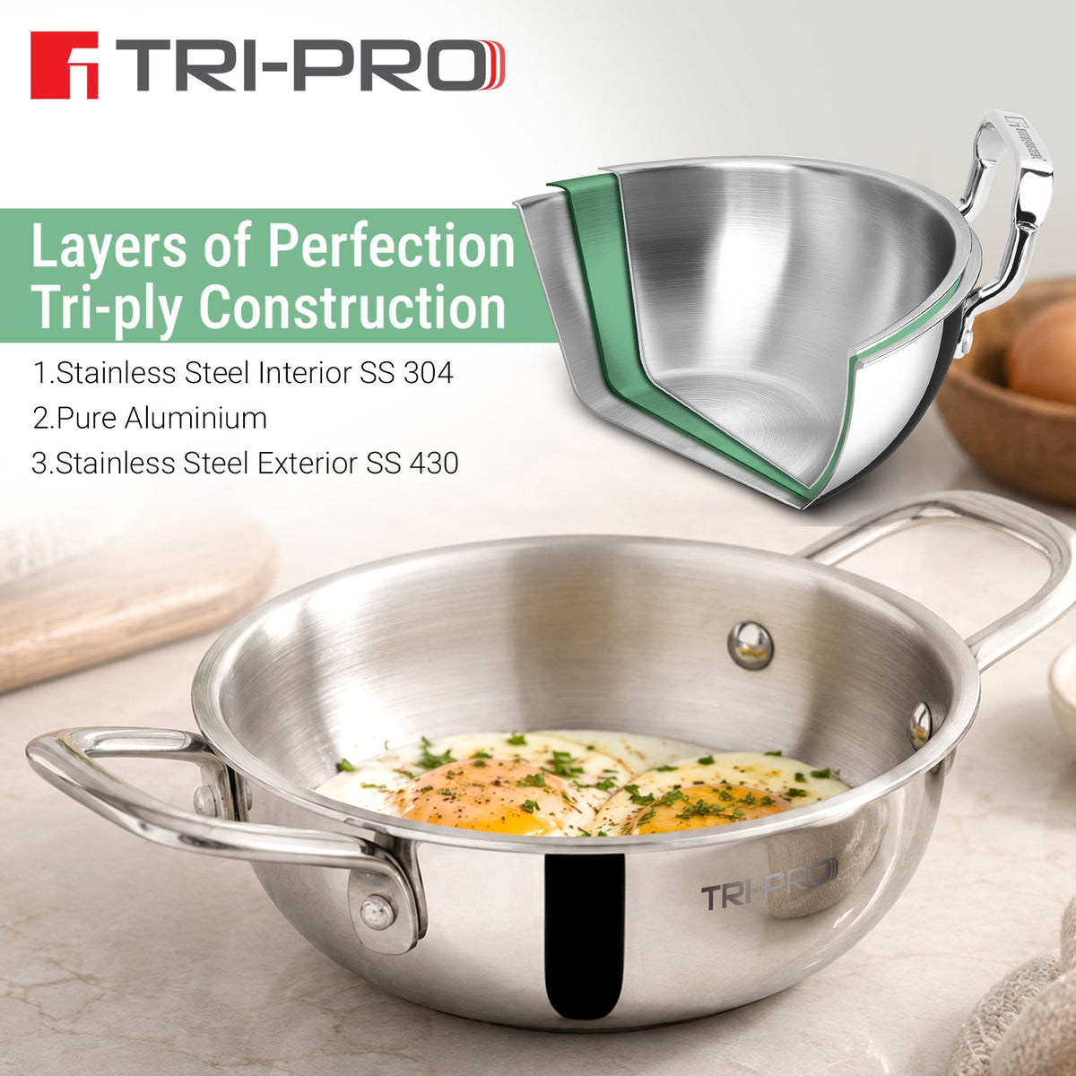 Bergner Tripro Mini Triply Kadai 16cm