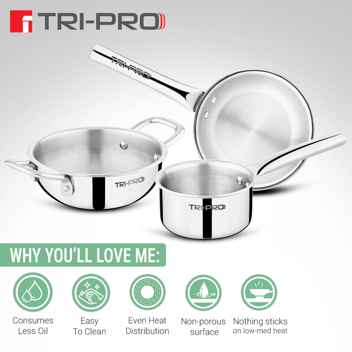 Bergner Tripro Mini 3 Pcs Triply Cookware Set
