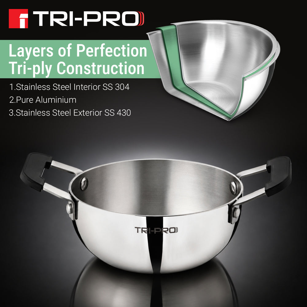 Bergner TriPro Triply Mini Cookware Set 3 Pcs (12cm Saucepan + 14cm Frypan + 14cm Kadai)