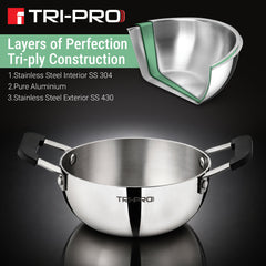 Bergner TriPro Triply Mini Cookware Set 3 Pcs (12cm Saucepan + 14cm Frypan + 14cm Kadai)
