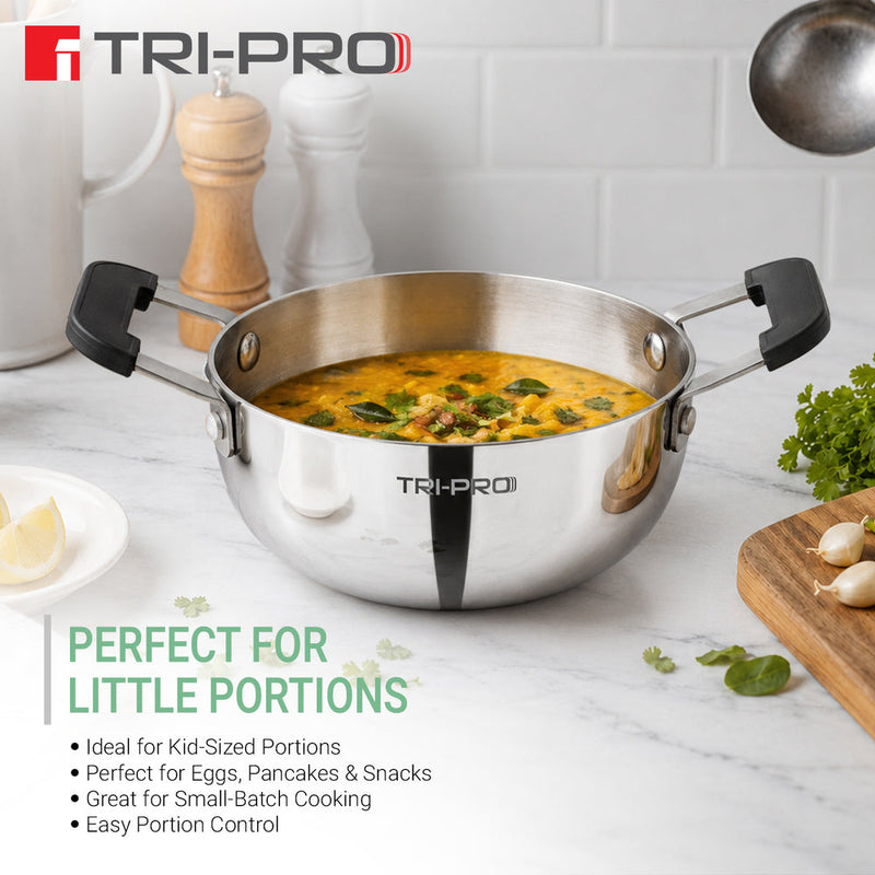 Bergner TriPro Triply Mini Cookware Set 3 Pcs (12cm Saucepan + 14cm Frypan + 14cm Kadai)