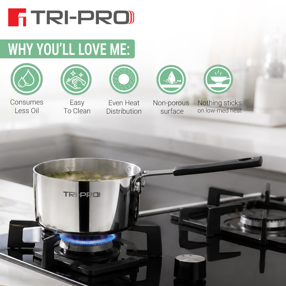 Bergner TriPro Triply Mini Cookware Set 3 Pcs (12cm Saucepan + 14cm Frypan + 14cm Kadai)