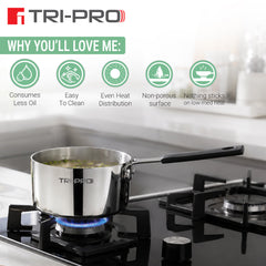 Bergner TriPro Triply Mini Cookware Set 3 Pcs (12cm Saucepan + 14cm Frypan + 14cm Kadai)