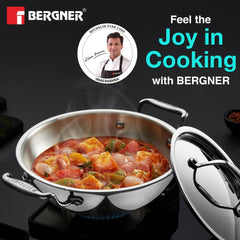 Bergner Argent Tri-Ply Stainless Steel Deep Kadai - Induction Bottom