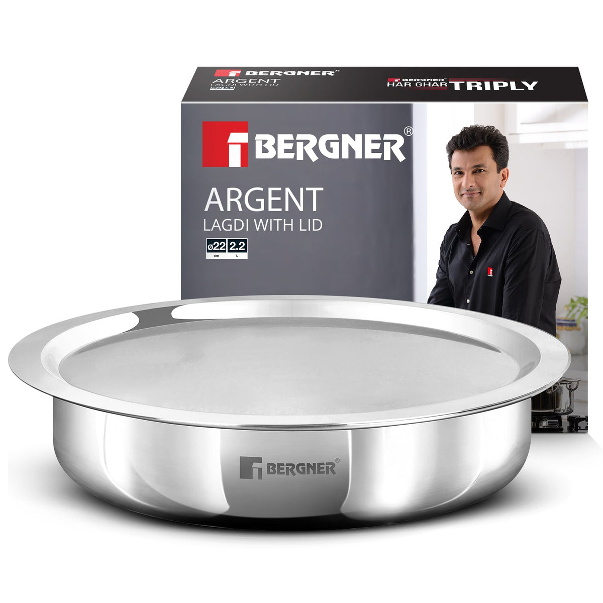 Bergner Argent Tri-Ply Stainless Steel 22cm (1.9 L) Lagdi