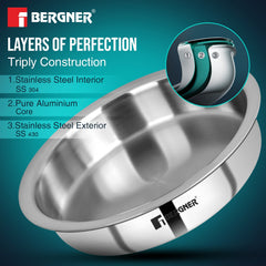 Bergner Argent Tri-Ply Stainless Steel 26cm (3.5 L) Lagdi with Lid