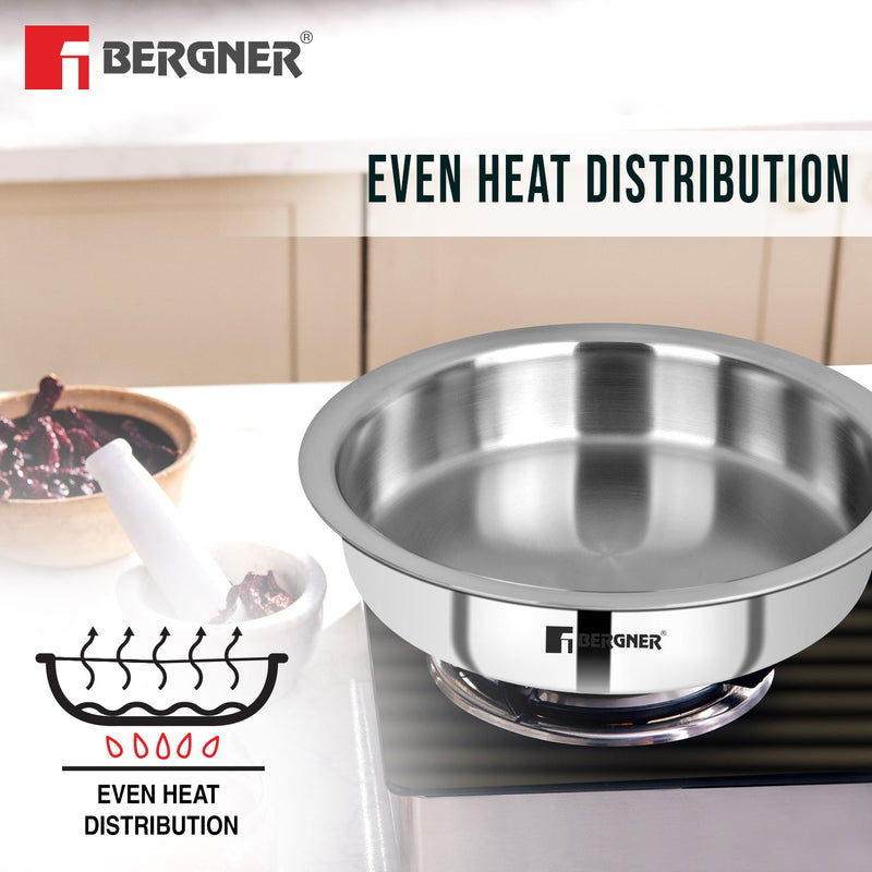 Bergner Argent Tri-Ply Stainless Steel 26cm (3.5 L) Lagdi with Lid