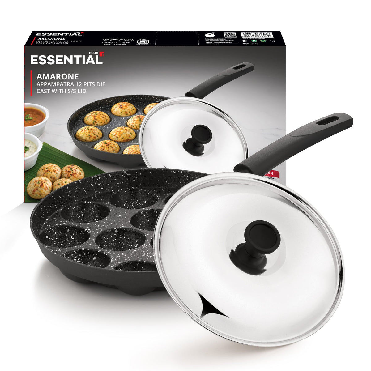 Bergner Essential Plus Amarone Die Cast Appam Patra 12 Pits (22cm Dia)