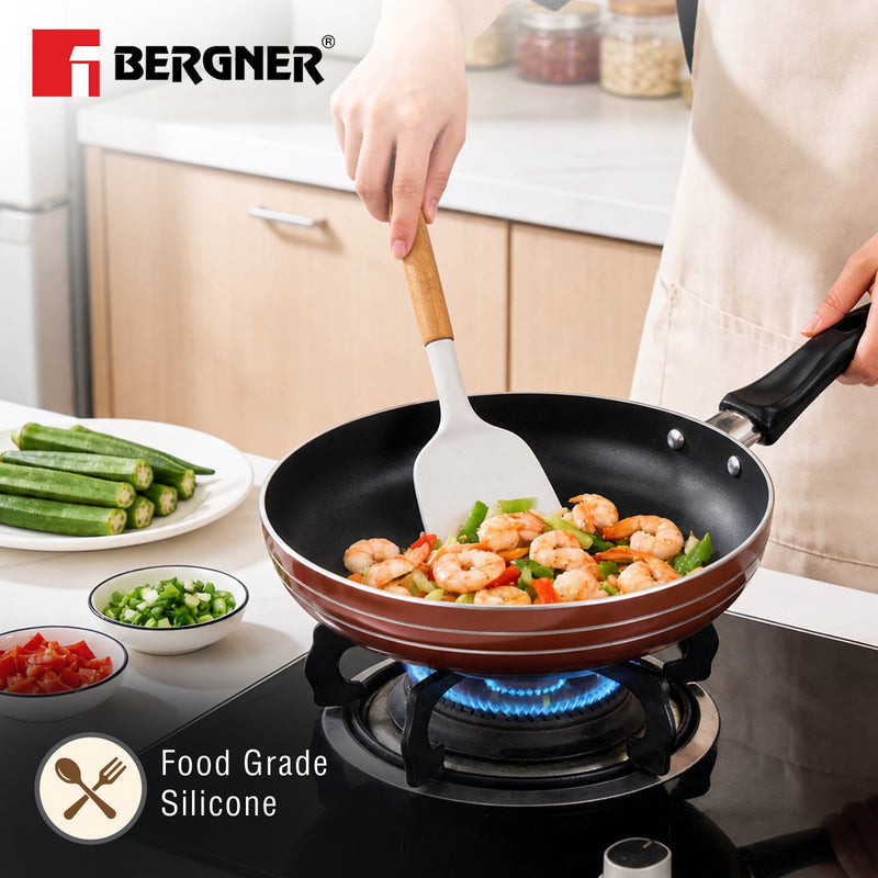 Bergner Naturally Silicone Solid Turner 33cm with Wooden Handle