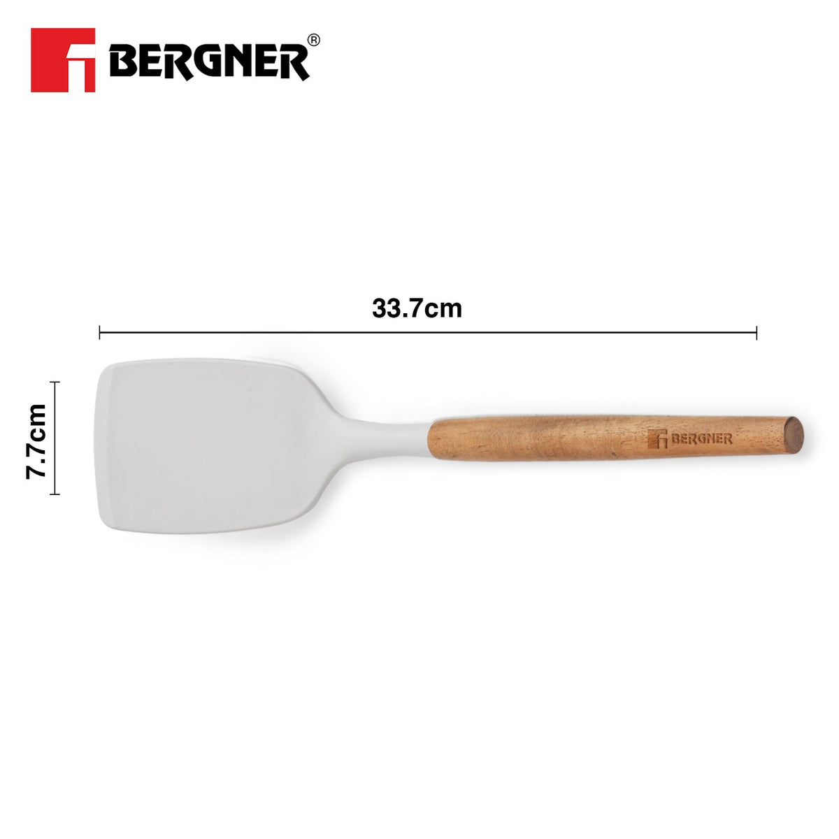 Bergner Naturally Silicone Solid Turner 33cm with Wooden Handle