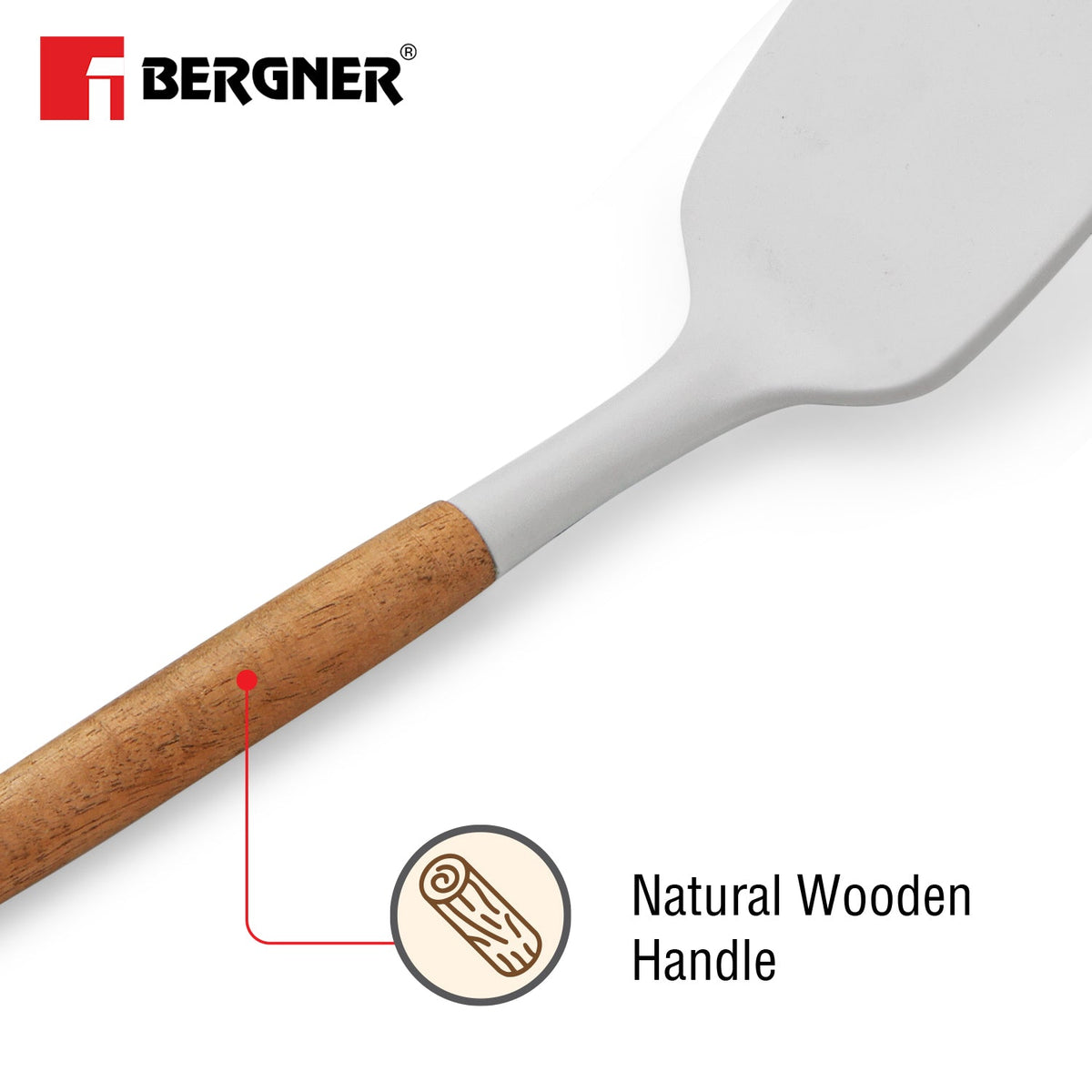 Bergner Naturally Silicone Solid Turner 33cm with Wooden Handle