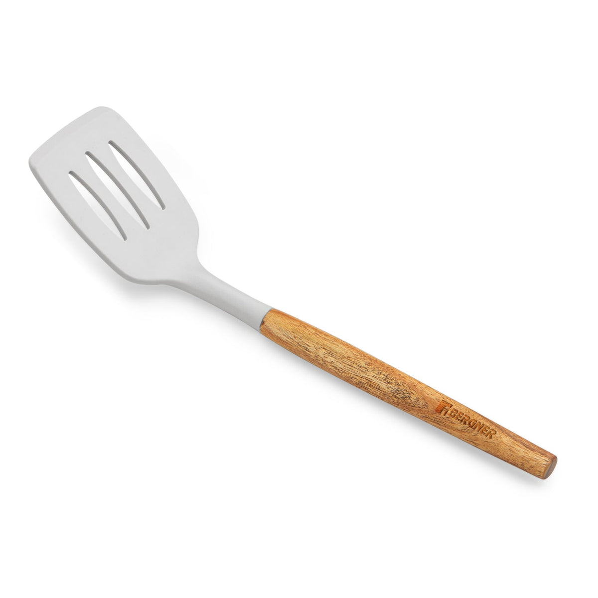 Bergner Naturally Silicone Slotted Turner 33cm with Wooden Handle